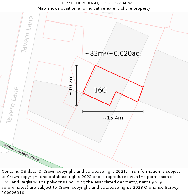 16C, VICTORIA ROAD, DISS, IP22 4HW: Plot and title map