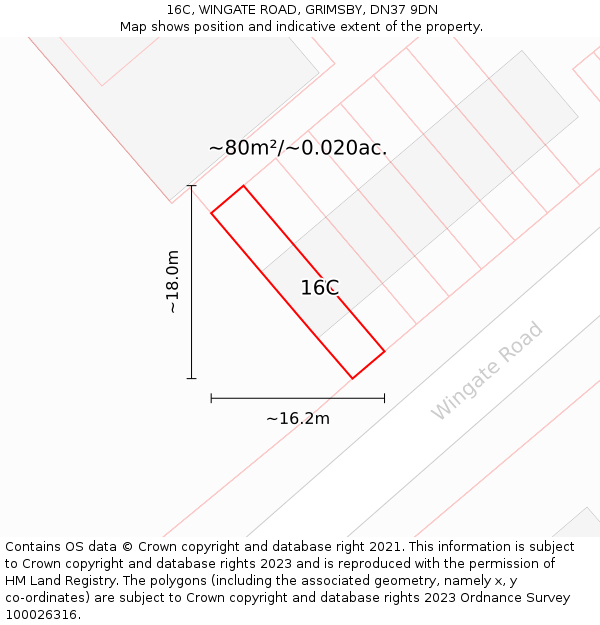 16C, WINGATE ROAD, GRIMSBY, DN37 9DN: Plot and title map