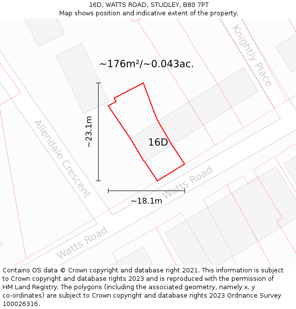 16D, WATTS ROAD, STUDLEY, B80 7PT: Plot and title map