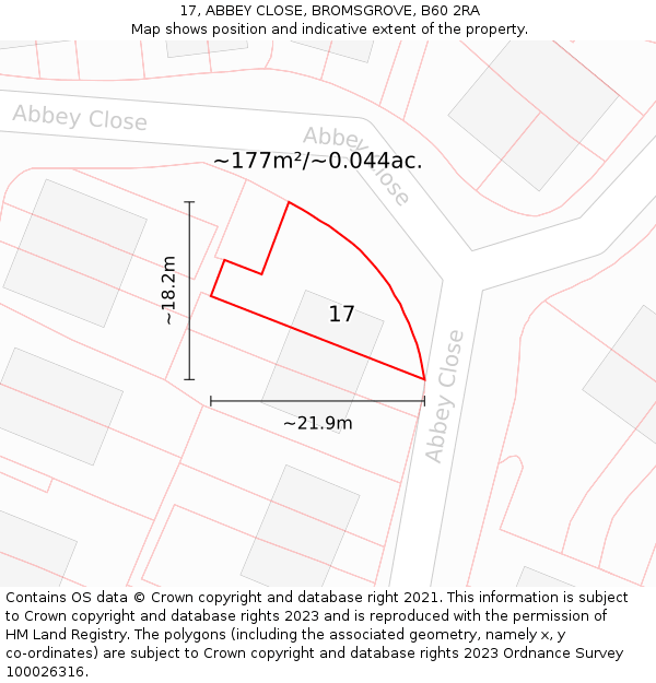 17, ABBEY CLOSE, BROMSGROVE, B60 2RA: Plot and title map