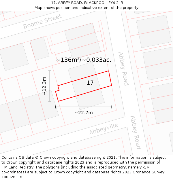 17, ABBEY ROAD, BLACKPOOL, FY4 2LB: Plot and title map