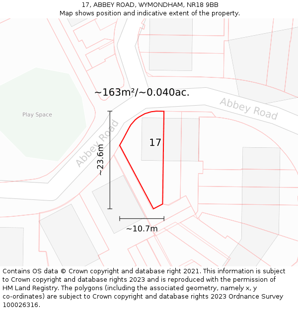 17, ABBEY ROAD, WYMONDHAM, NR18 9BB: Plot and title map