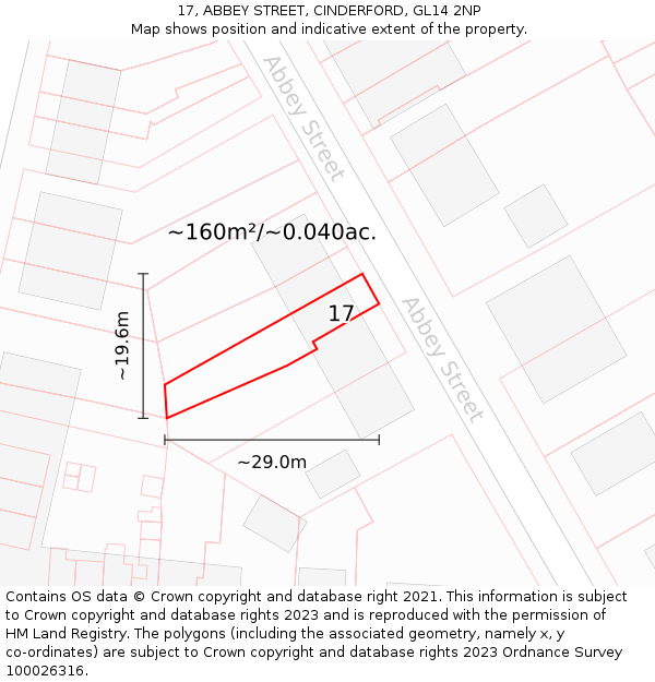 17, ABBEY STREET, CINDERFORD, GL14 2NP: Plot and title map