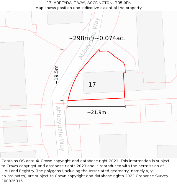 17, ABBEYDALE WAY, ACCRINGTON, BB5 0EN: Plot and title map