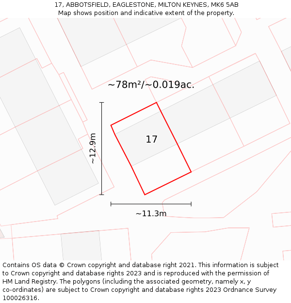 17, ABBOTSFIELD, EAGLESTONE, MILTON KEYNES, MK6 5AB: Plot and title map
