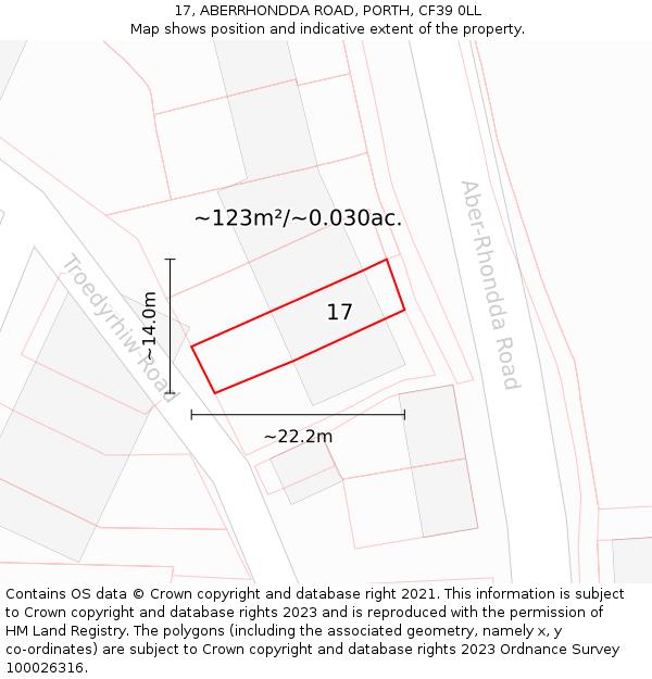 17, ABERRHONDDA ROAD, PORTH, CF39 0LL: Plot and title map