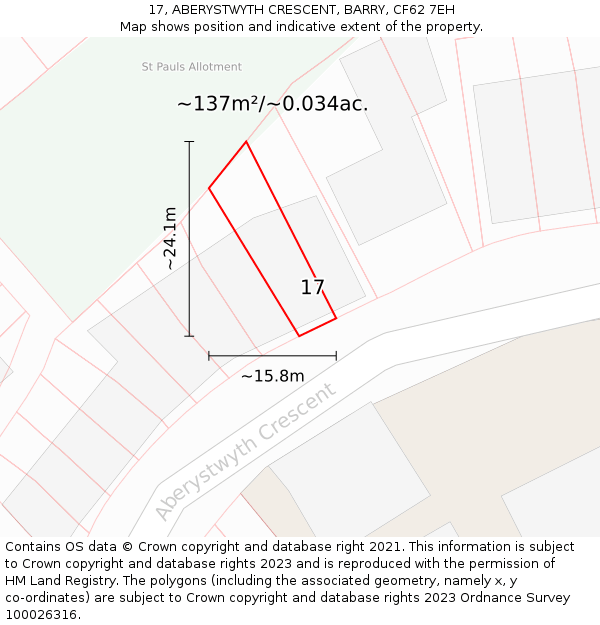 17, ABERYSTWYTH CRESCENT, BARRY, CF62 7EH: Plot and title map