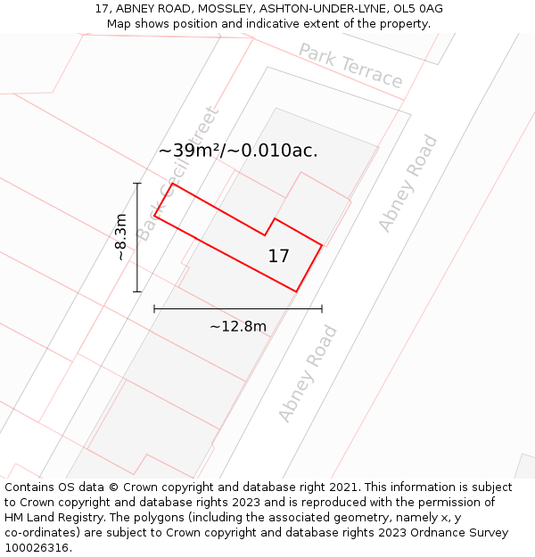 17, ABNEY ROAD, MOSSLEY, ASHTON-UNDER-LYNE, OL5 0AG: Plot and title map