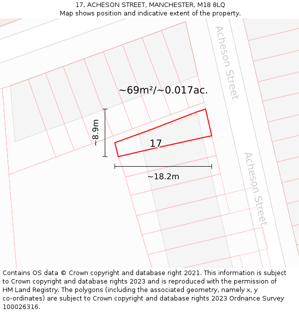 17, ACHESON STREET, MANCHESTER, M18 8LQ: Plot and title map