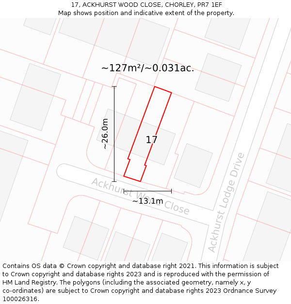 17, ACKHURST WOOD CLOSE, CHORLEY, PR7 1EF: Plot and title map