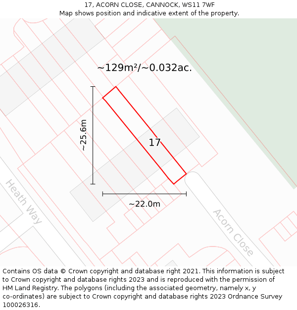 17, ACORN CLOSE, CANNOCK, WS11 7WF: Plot and title map