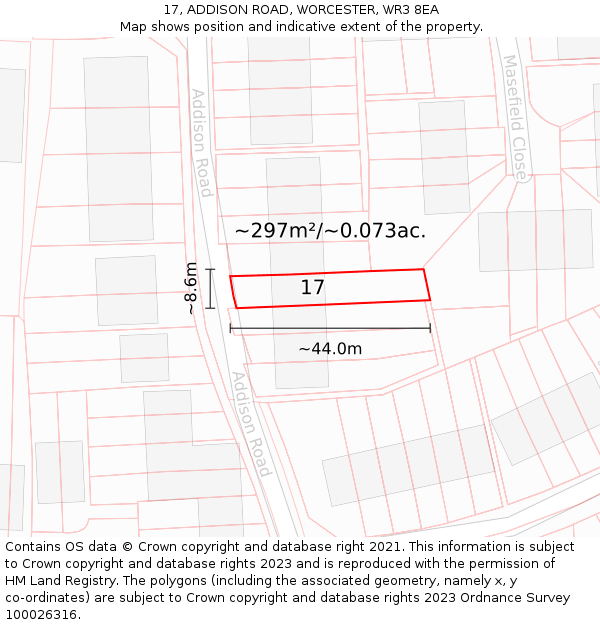17, ADDISON ROAD, WORCESTER, WR3 8EA: Plot and title map