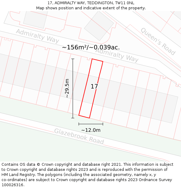 17, ADMIRALTY WAY, TEDDINGTON, TW11 0NL: Plot and title map