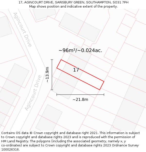 17, AGINCOURT DRIVE, SARISBURY GREEN, SOUTHAMPTON, SO31 7PH: Plot and title map