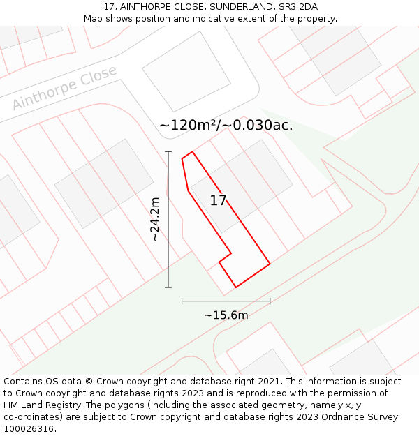 17, AINTHORPE CLOSE, SUNDERLAND, SR3 2DA: Plot and title map