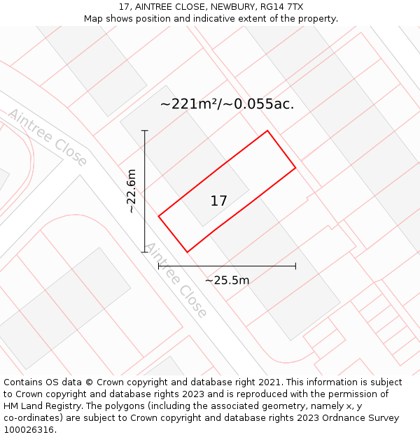 17, AINTREE CLOSE, NEWBURY, RG14 7TX: Plot and title map