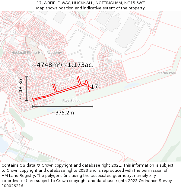 17, AIRFIELD WAY, HUCKNALL, NOTTINGHAM, NG15 6WZ: Plot and title map