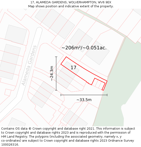 17, ALAMEDA GARDENS, WOLVERHAMPTON, WV6 9EX: Plot and title map