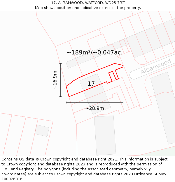 17, ALBANWOOD, WATFORD, WD25 7BZ: Plot and title map