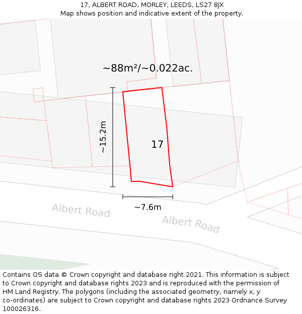 17, ALBERT ROAD, MORLEY, LEEDS, LS27 8JX: Plot and title map