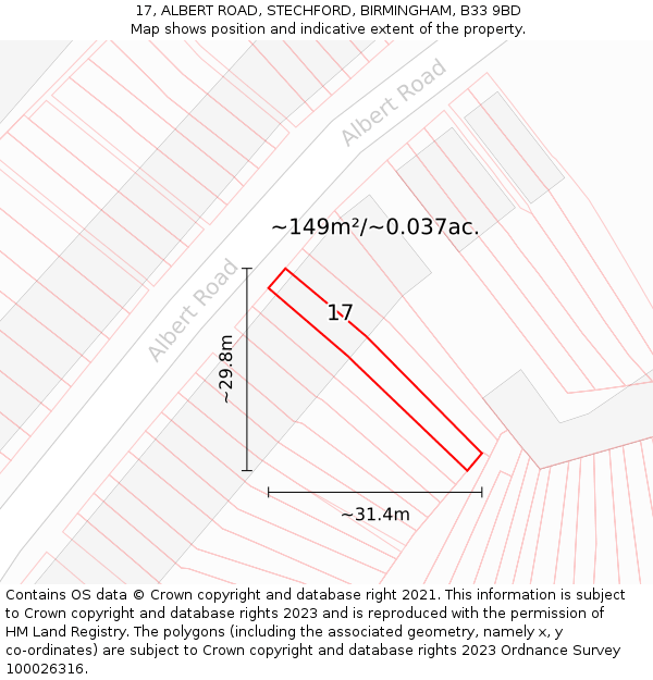 17, ALBERT ROAD, STECHFORD, BIRMINGHAM, B33 9BD: Plot and title map