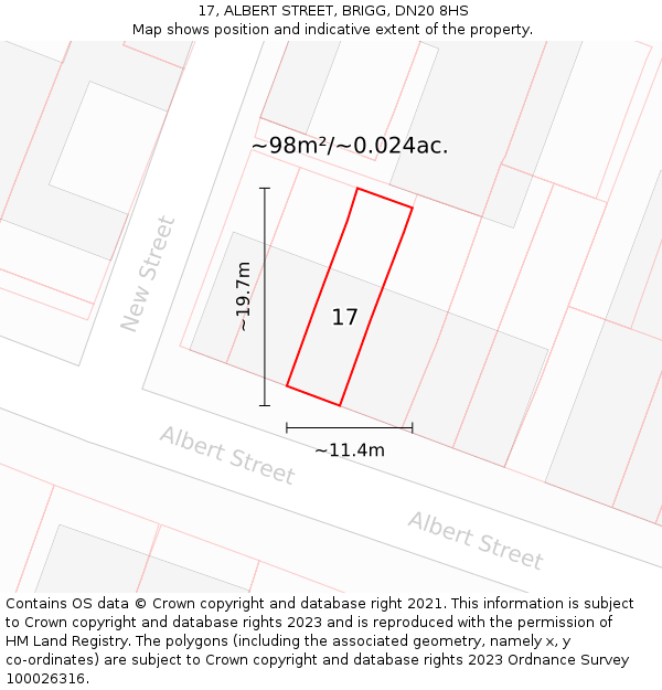 17, ALBERT STREET, BRIGG, DN20 8HS: Plot and title map