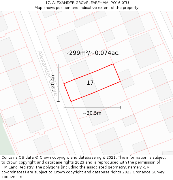 17, ALEXANDER GROVE, FAREHAM, PO16 0TU: Plot and title map