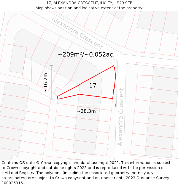 17, ALEXANDRA CRESCENT, ILKLEY, LS29 9ER: Plot and title map