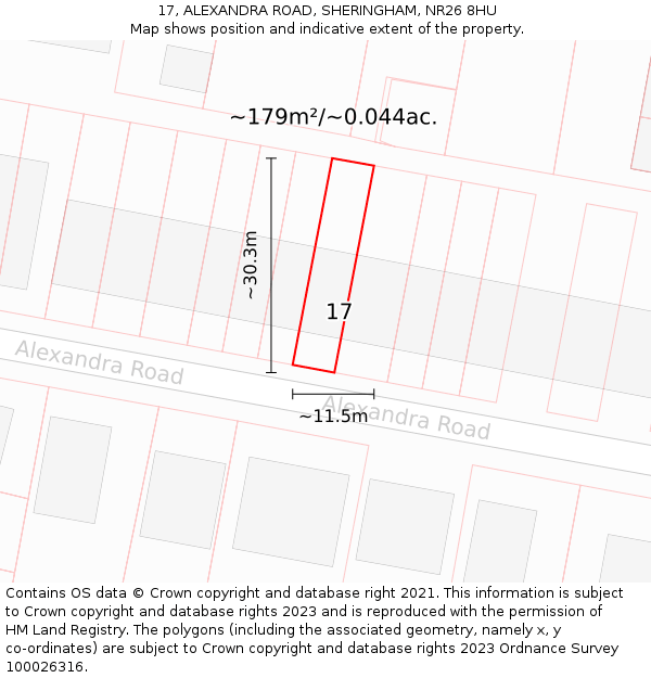 17, ALEXANDRA ROAD, SHERINGHAM, NR26 8HU: Plot and title map