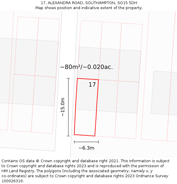 17, ALEXANDRA ROAD, SOUTHAMPTON, SO15 5DH: Plot and title map
