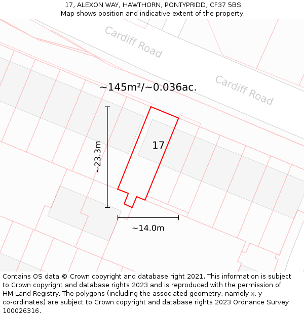 17, ALEXON WAY, HAWTHORN, PONTYPRIDD, CF37 5BS: Plot and title map