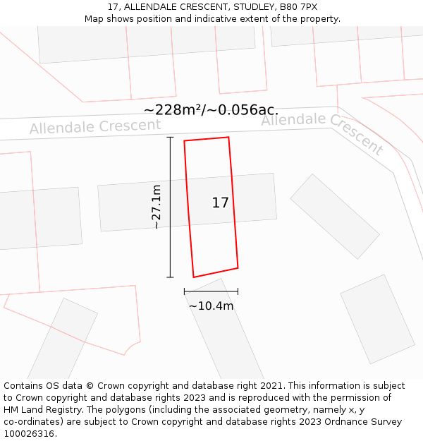 17, ALLENDALE CRESCENT, STUDLEY, B80 7PX: Plot and title map