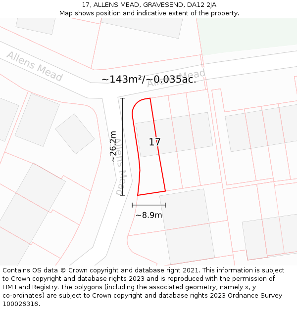 17, ALLENS MEAD, GRAVESEND, DA12 2JA: Plot and title map