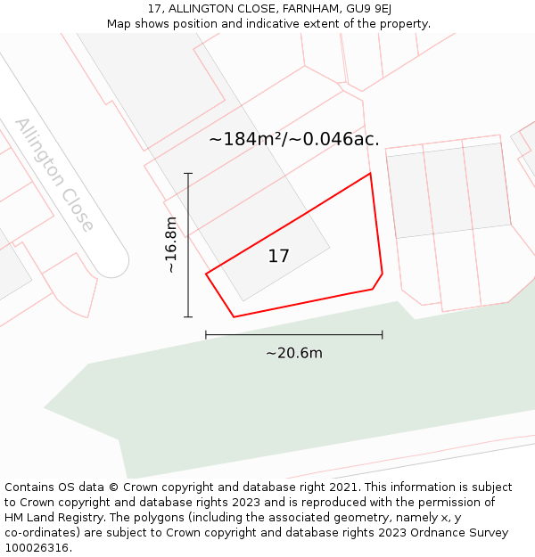17, ALLINGTON CLOSE, FARNHAM, GU9 9EJ: Plot and title map