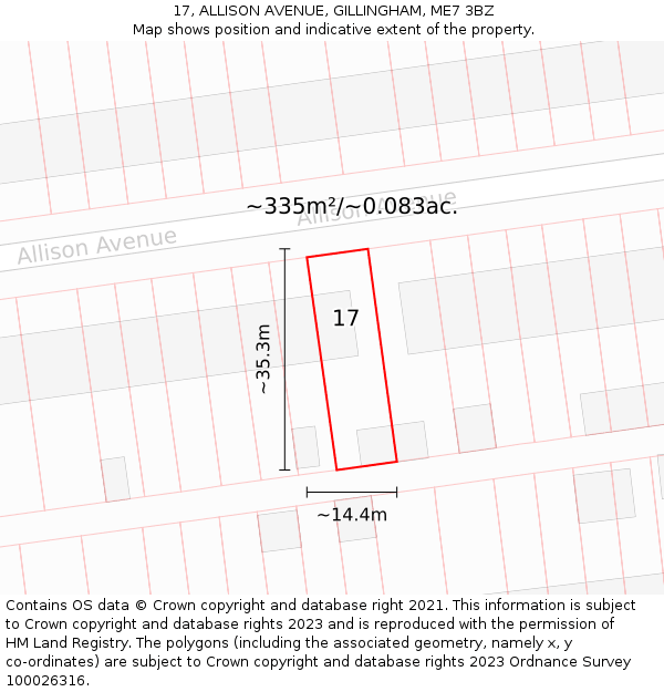 17, ALLISON AVENUE, GILLINGHAM, ME7 3BZ: Plot and title map