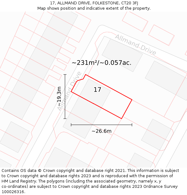 17, ALLMAND DRIVE, FOLKESTONE, CT20 3FJ: Plot and title map