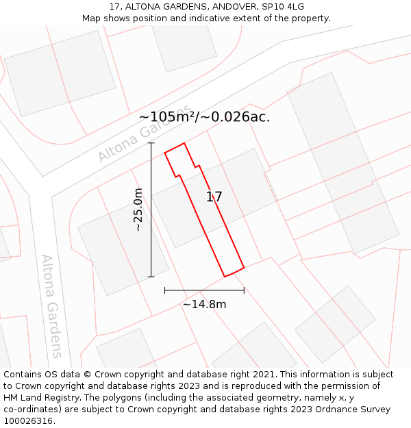 17, ALTONA GARDENS, ANDOVER, SP10 4LG: Plot and title map