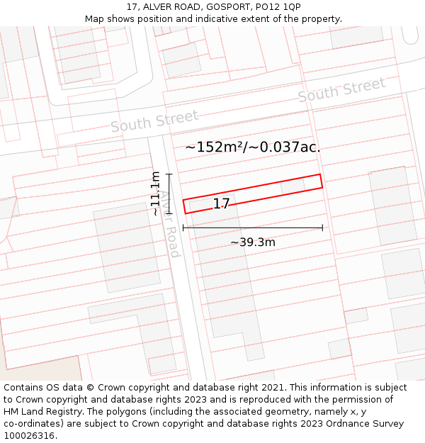 17, ALVER ROAD, GOSPORT, PO12 1QP: Plot and title map