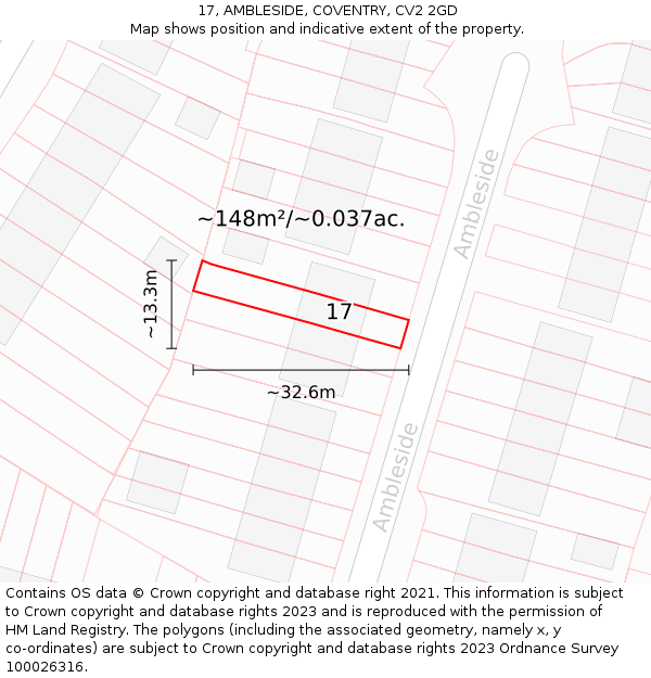 17, AMBLESIDE, COVENTRY, CV2 2GD: Plot and title map