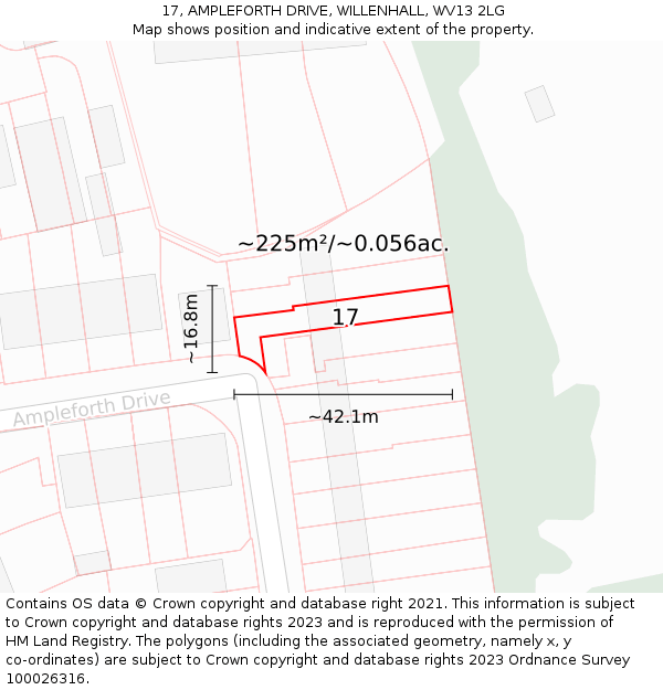 17, AMPLEFORTH DRIVE, WILLENHALL, WV13 2LG: Plot and title map
