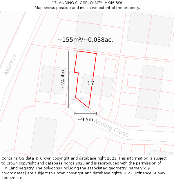 17, ANDING CLOSE, OLNEY, MK46 5QL: Plot and title map