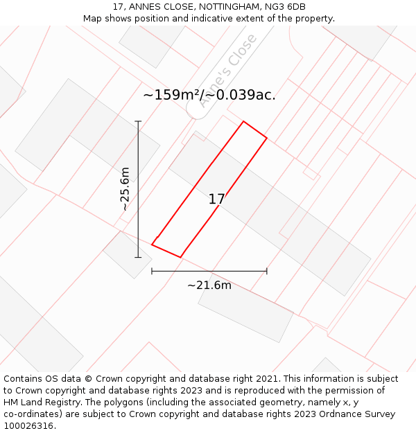 17, ANNES CLOSE, NOTTINGHAM, NG3 6DB: Plot and title map