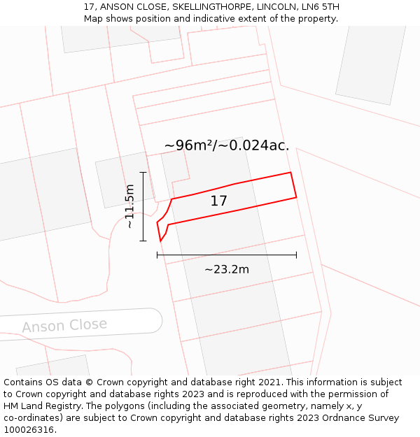 17, ANSON CLOSE, SKELLINGTHORPE, LINCOLN, LN6 5TH: Plot and title map