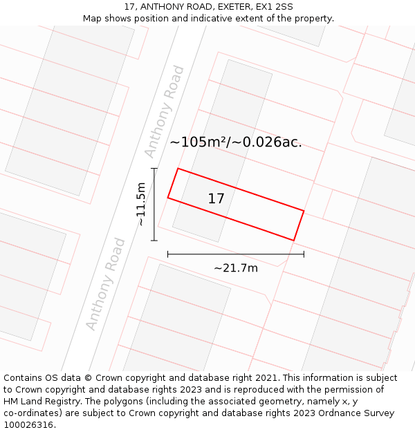 17, ANTHONY ROAD, EXETER, EX1 2SS: Plot and title map
