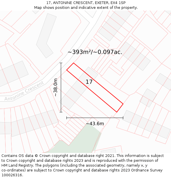 17, ANTONINE CRESCENT, EXETER, EX4 1SP: Plot and title map