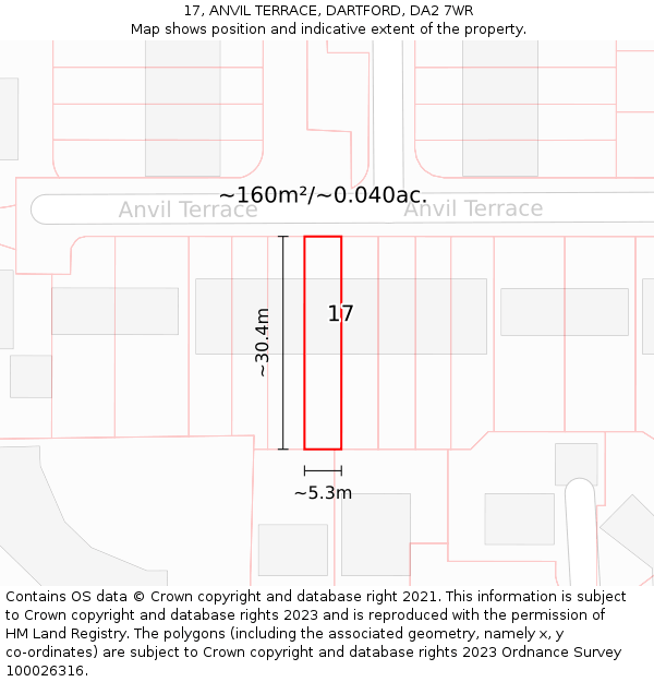 17, ANVIL TERRACE, DARTFORD, DA2 7WR: Plot and title map