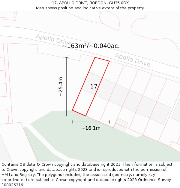 17, APOLLO DRIVE, BORDON, GU35 0DX: Plot and title map