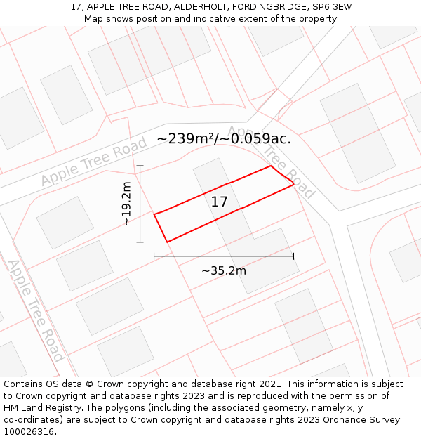 17, APPLE TREE ROAD, ALDERHOLT, FORDINGBRIDGE, SP6 3EW: Plot and title map