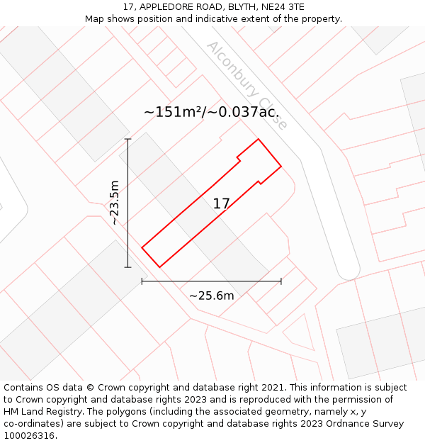 17, APPLEDORE ROAD, BLYTH, NE24 3TE: Plot and title map