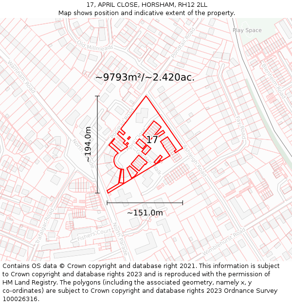 17, APRIL CLOSE, HORSHAM, RH12 2LL: Plot and title map